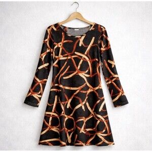 Anthropologie Aryeh Sweater Dress Abstract Gray Orange Swing Soft Medium